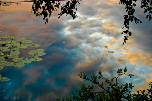 Reflesi langit di permukaan danau Svartemossa tepat tengah malam. 