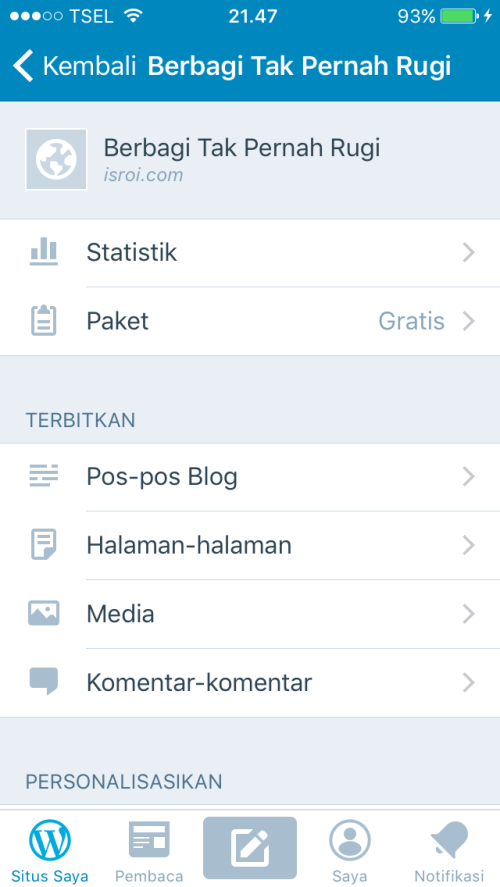 Wordpress Mobile di HP Smartphone