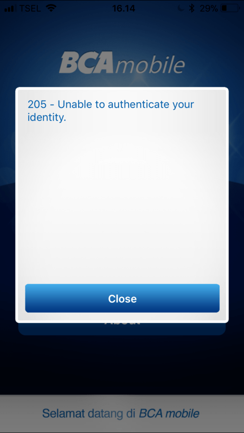Error 205 mBanking BCA